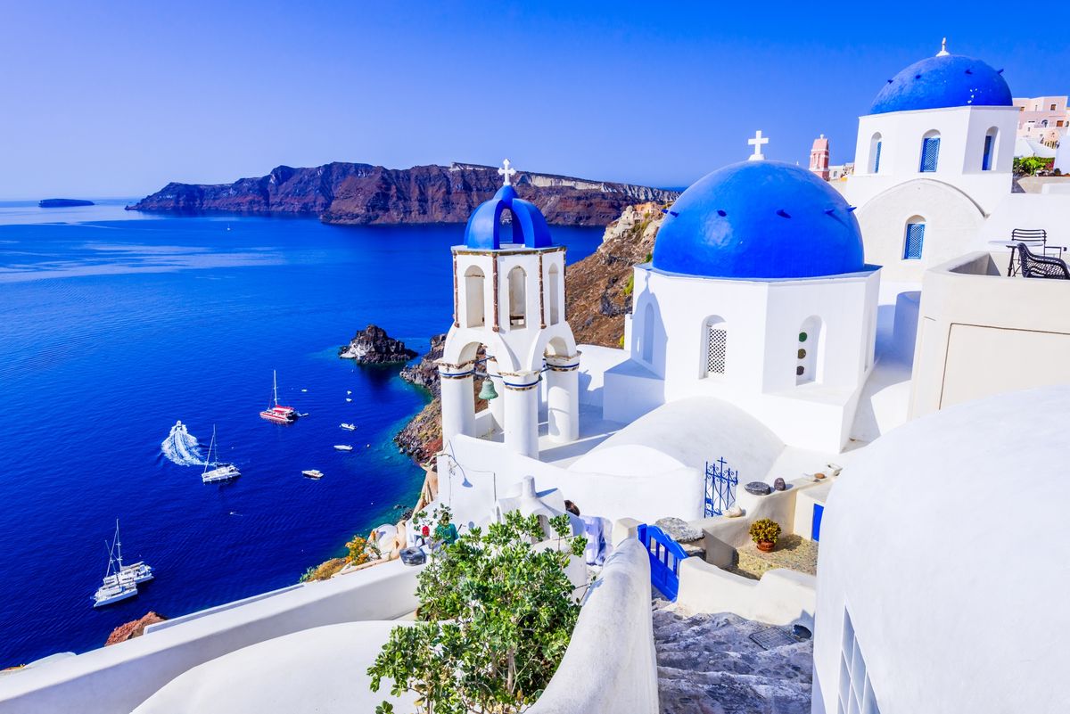 biało niebieskie krahobrazy Santorini