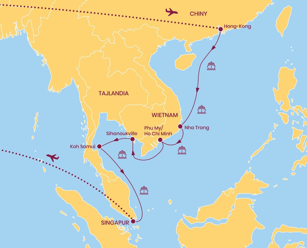 Hongkong - Nha Trang - Phu My, Sihanoukville, Ko Samui, Singapur