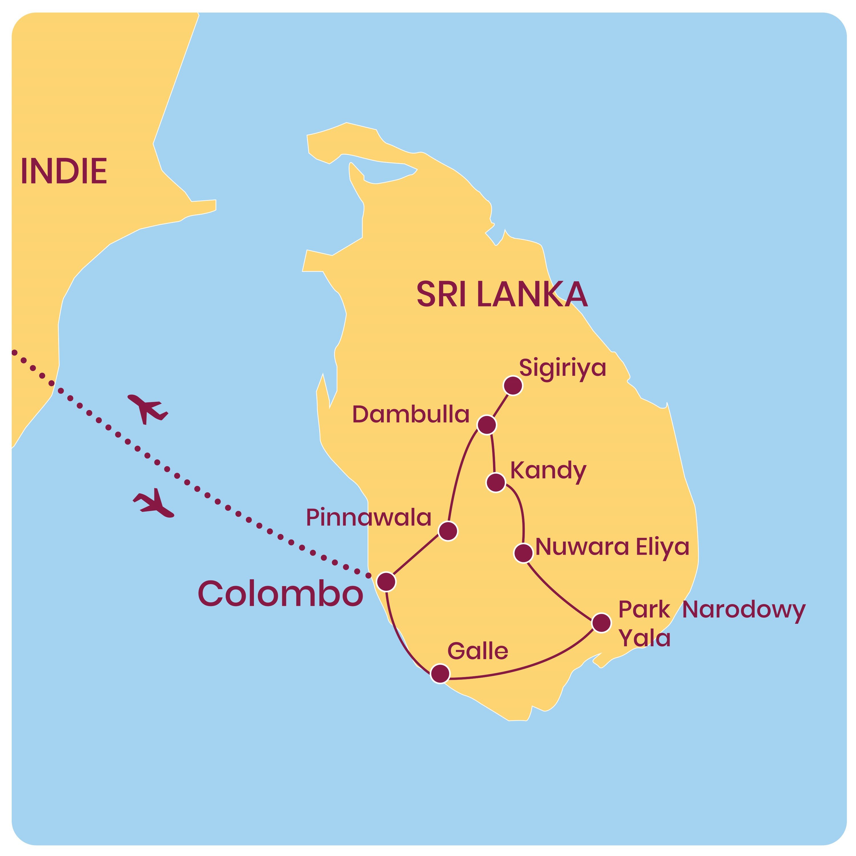 SRI LANKA mapa objazdu